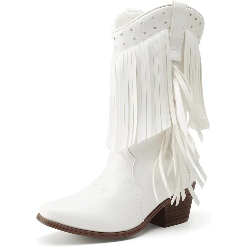 ⚡Girls White Cowgirl Boot Tassel Fringe Kids Western Boots Stylish & Comfortable
